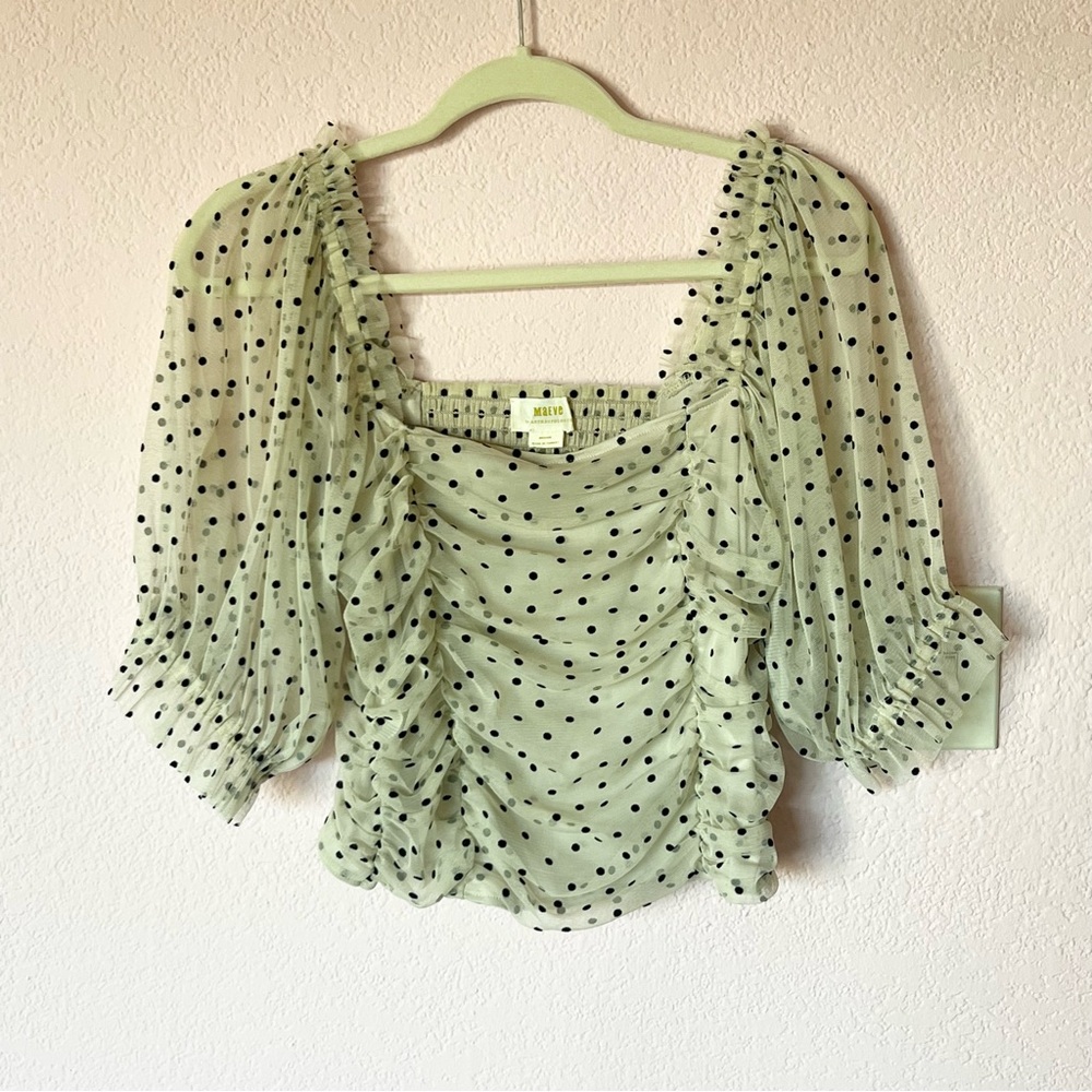 Anthropologie Maeve polkadot mesh top